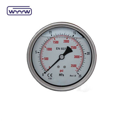 63mm EN837-1 agua hidráulica 0-10bar /psi aceite de entrada axial glicerina medidor de presión lleno de 2,5&quot; manómetro