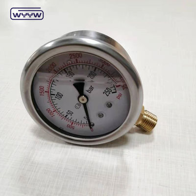 Indicador de presión lleno de aceite de vacío de conexión inferior 1/4 BSPT personalizable de medidores de presión de gas industriales de alta presión