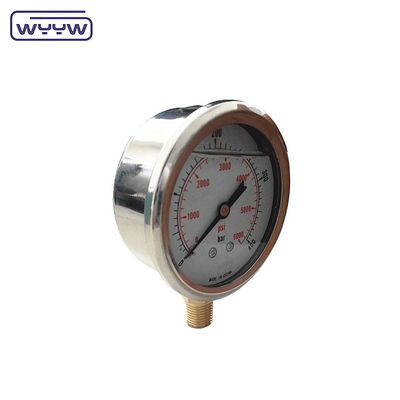 YN60 de baja resistencia al choque, de acero inoxidable lleno de aceite de fondo radial, calibre 2,5 pulgadas, alta presión 400 bar