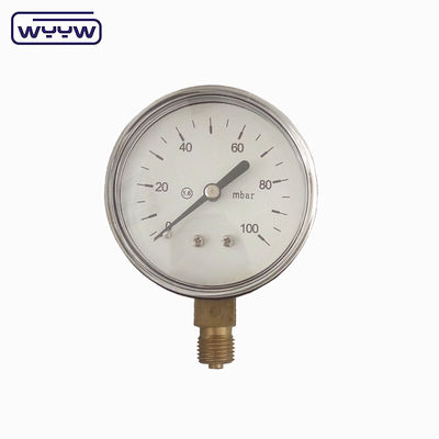 Acero negro 1/4 &quot;npt bsp hilo de latón precisión radial 1.6 manómetro de baja presión aire medidor de presión de 60mbar