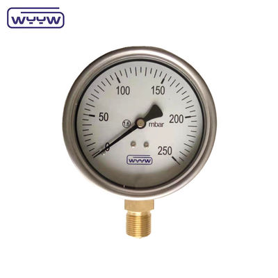Medidor de presión de cápsula de fábrica de China 100 mm mbar ss caso conexión de latón 1/2 &quot;bsp cmh2o manómetro de baja presión