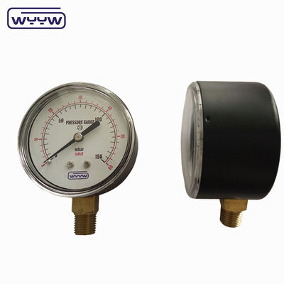 Medidor de presión de la cápsula de 90mbar Acero negro bajo de 60 mm Manómetro tipo Bellow