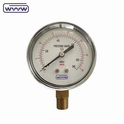 Medidor de presión de la cápsula de 90mbar Acero negro bajo de 60 mm Manómetro tipo Bellow