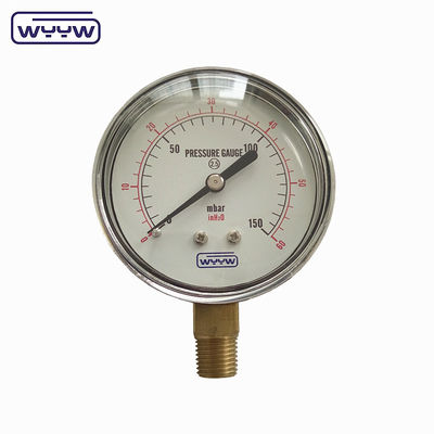 Medidor de presión de la cápsula de 90mbar Acero negro bajo de 60 mm Manómetro tipo Bellow