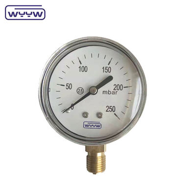 Casilla de acero inoxidable de 63 mm, fondo mbar kpa medidor de presión de fuelle