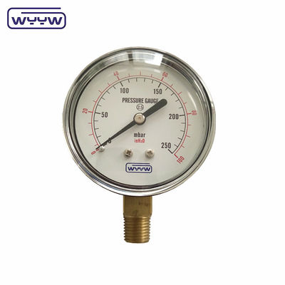 150mbar Bajo Bellows Tipo manómetro de presión 63mm Montado en el fondo