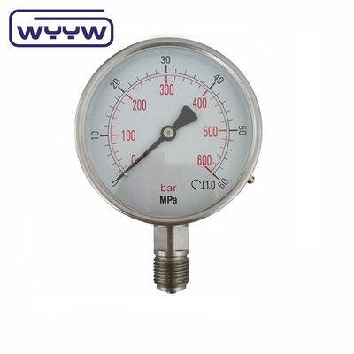 4 &quot;Todo el medidor de presión de acero inoxidable dial 0-100bar 100mm SS304 Manómetro de oxígeno seco