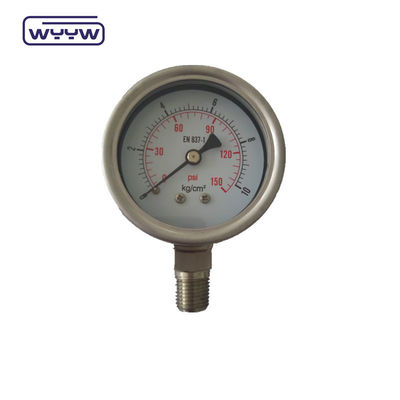 Ventana acrílica de soldadura con láser medidor de presión lleno de líquido con tubo de acero inoxidable Bourdon