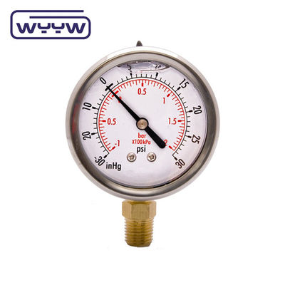 2.5 pulgadas Dial tamaño instrumento de medición de vacío para el rango de presión de 30inHG vacío a través de 15000psi