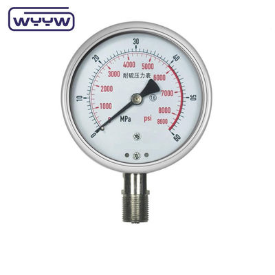 Tubo Bourton de acero inoxidable de alta precisión con calibre de vacío lleno de líquido ± 1,6% de escala completa