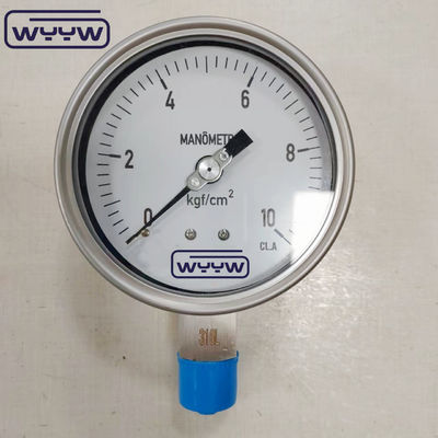 Manómetro de presión con caja de bayoneta Ss304, rosca ss316, glicerina, vidrio de seguridad y puntero de ajuste.