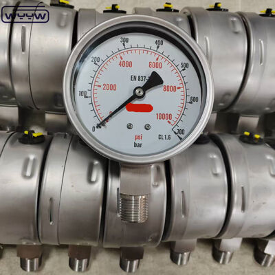 Medidor de presión de anillo de bezel lleno de glicerina de silicona con dial de 100 mm y montaje inferior para aplicaciones industriales