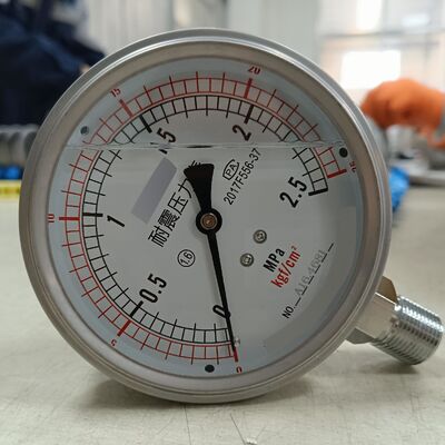 Manómetro hidráulico de 4 pulgadas y 100 mm lleno de líquido con rango de 0-2.5MPa/0-25kgf/cm² y diseño resistente a golpes