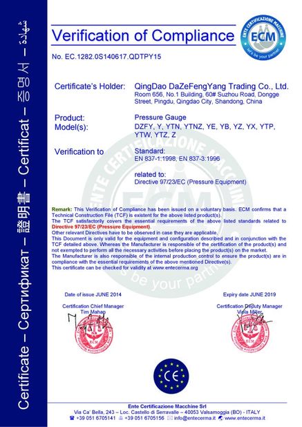 China Qingdao Dazefengyang Meter&amp; Welding Instruments Co., Ltd. certificaciones